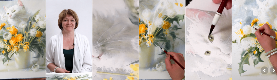 [Елена Базанова] [lectoroom] Одуванчики и белая кошка акварелью (2024)