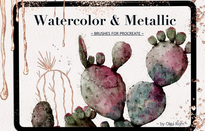[Olga Rom] Акварельные и металлические кисти для procreate (2023)