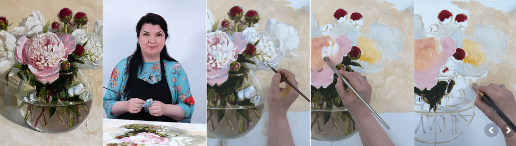 [Мария Павлова] [lectoroom] Разноцветные пионы в круглой вазе маслом (2023)