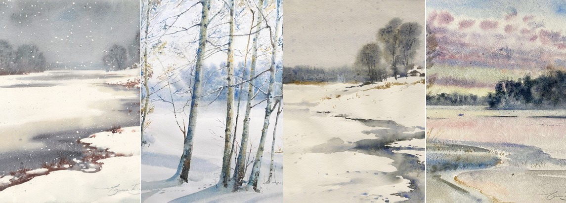 [Елена Базанова] [lectoroom] Зимний этюд акварелью. Вид на реку (2023)