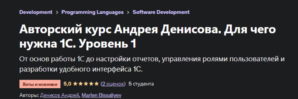 [Андрей Денисов] [Udemy] Авторский курс Андрея Денисова. Для чего нужна 1С. Уровень 1 (2023)