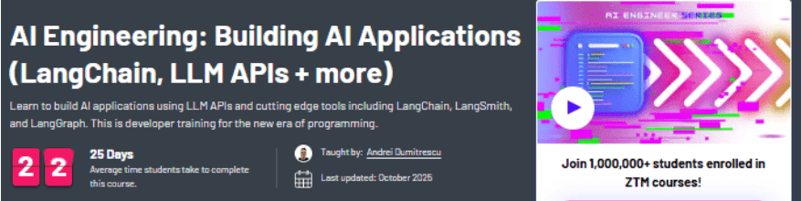 [zerotomastery] AI Инжиниринг Буткемп: Создание приложений на базе ИИ (LangChain, LLM API и другое)