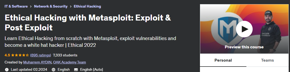 [Udemy] Этический хакинг с помощью Metasploit (2024)